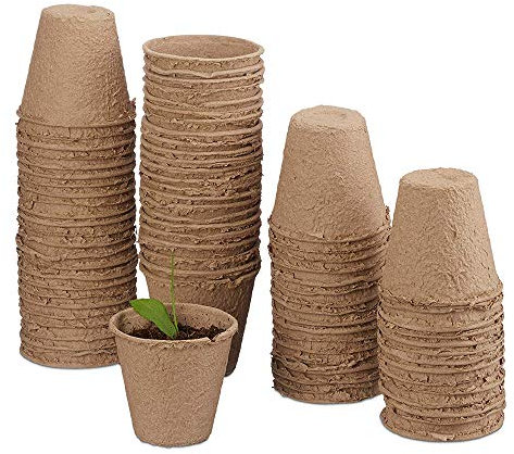MSYU Macetas de Cultivo Conjunto, Biodegradables, para Plantas, 50 Piezas de macetas, Celulosa, Redondas, 8 cm, Beige