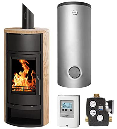 Schmitzker KS3007 Faro Sunshine Wasserführender Kaminofen - Komplett-Set mit Pufferspeicher TPSM 500L, inkl. Isolierung