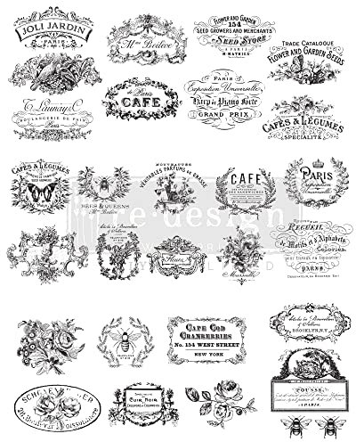 Redesign With Prima Decor Transfers Classic Vintage Labels size 24x31 Wall Decals DIY Wallpaper Wall Stickers Murals Decor for Kitchen Living Room Bedroom Bathroom Nightstands Table Décor