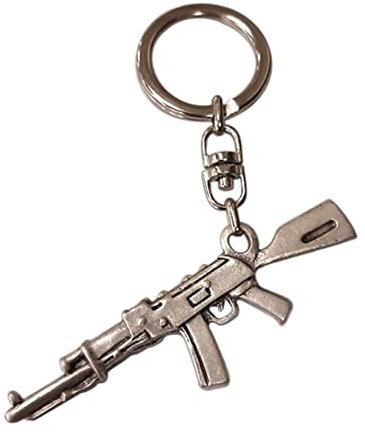 Eurofusioni Ak47 Schlüsselanhänger - Kalaschnikow Sturmgewehr, Maschinengewehr Versilbertes Metall - Handgefertigtes Juwel - Anhänger H 7,3 cm