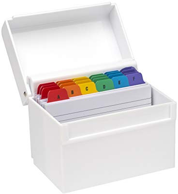 Osco Weißer hochglänzender Kunststoff-Registerkasten, regulär, Trennblätter von A bis Z, 100 linierte Notizblätter im Lieferumfang enthalten (15,2 x 10,2 cm), linierte Revisionskarten, Rezeptnotizen