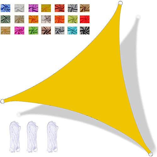 Toldo Vela de Sombra Triangular 3x3x3m Impermeable PES Toldo Protección Rayos 98％ UV para Patio Jardín Balcón Exteriores, Amarillo Fluorescente