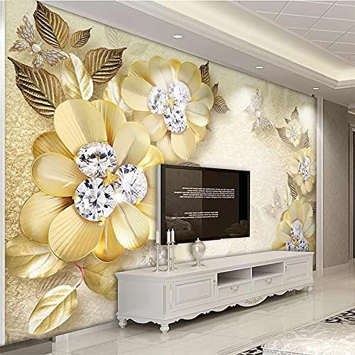 LHGBGBLN 3D salon papier peint mural de luxe diamant d'or fleur canapé fond stickers muraux chambre papier peint mur art décoration