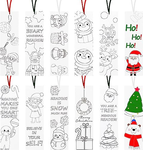 Haooryx 75 x Lesezeichen für Kinder, Selbermachen zum Ausmalen leere Lesezeichen Weihnachten Party Spiel Preis Kunst Bastelzubehör Weihnachten Goodie Bag Füller Klassenzimmer Lesen Clubs Belohnungen