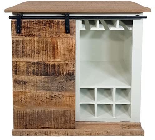 kreatives Wohnen Barschrank B 72 H 80 cm Weinregal Wein Schrank Hausbar Weinbar Anrichte California weiß Mangoholz, Holz, Extra breit