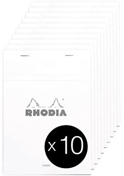 Rhodia 16601C - Packung mit 10 Notizblöcken No.16, DIN A5 80 Blätter liniert mit Rand 80g, Weiß, 1 Pack