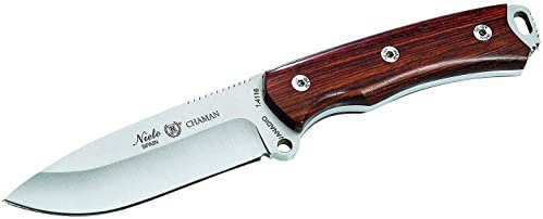 MIGUEL NIETO Cuchillo Chaman 140-C, Acero Vanadio 1.4116, Mango en madera de Cocobolo, Funda de Cuero + Tarjeta Multiusos de Regalo
