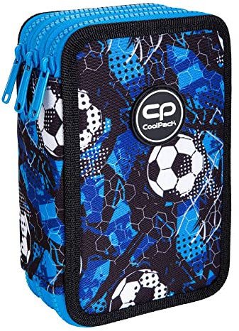 COOLPACK XXL Federtasche, federmäppchen Junge, Federmappe Federmäppchen groß 44-teilig mit Aufnäher gefüllte Schüleretui 3-stöckig Motiv: Soccer, Fußball, (E67553)