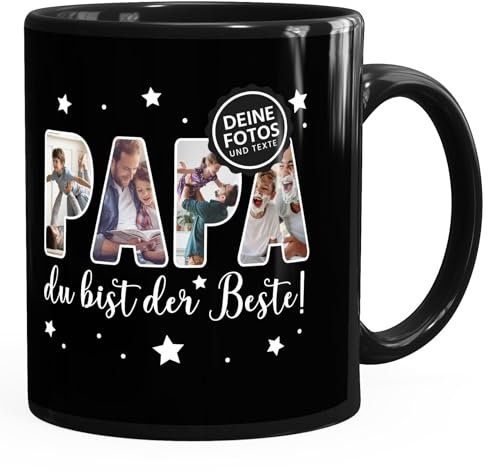 SpecialMe® Kaffee-Tasse mit eigenen Fotos selbst gestalten personalisiertes Geschenk für Papa Vatertagsgeschenk schwarz standard