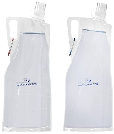 SURVIVOR FILTER 2L Clear Collapsible Water Bottle - Travel, Hiking, Foldable, BPA-Free - 2 x 67oz