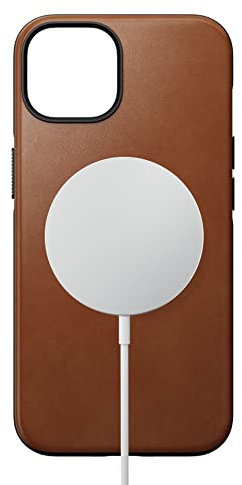 NOMAD Modern Leather Case für iPhone 14 | Schutzhülle aus Polycarbonat und hochwertigem Echtleder | MagSafe-kompatibel | Farbe: Hellbraun