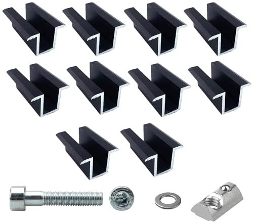 Lot de 10 pinces centrales de fixation pour panneaux solaires PV avec vis Noir anodisé 35 mm