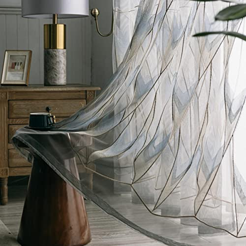 Neue Vorhänge für Wohnzimmer, Esszimmer, Schlafzimmer, individuell Bestickt, modernes, einfaches, geometrisches Muster, Fenstervorhang, Raumdekoration, grau, B300 cm x H250 cm, 1 Stück, Plissee-Kle