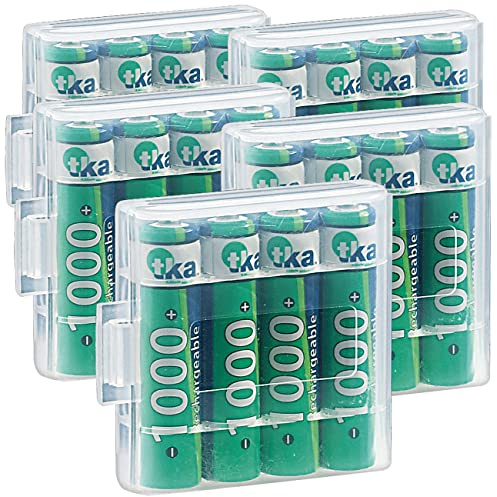 tka Köbele Akkutechnik Micro-Akku: 20er-Set NiMH-Akkus AAA Micro, 1.100 mAh, mit 5 Aufbewahrungs-Boxen (wiederaufladbare Batterie, NiMH (AAA), Radio)