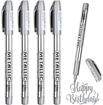 Vesaneae 4 Stück Gold Silber Metallic Marker Stifte Set,Glänzende Highlight Marker Stifte,Permanente Acrylmarker für Kartenherstellung Malerei Album (Silber)