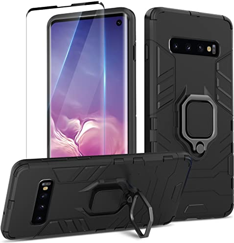 Btstring Hülle kompatibel mit Samsung Galaxy S10 mit Schutzfolie, Militär Standard Cover Case Standfunktion Handy Hüllen Schwarz
