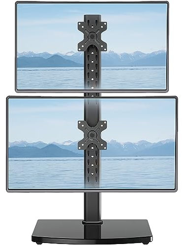 MOUNT PRO Vertical Dual Monitor Stand for 2 Computer Screen up to 32 Inch/33lbs Each, Stacked Monitor Mount, Free-Standing Monitor Desk stand with Swivel, Tilt, Height Adjustable, VESA Stand 100 x 100