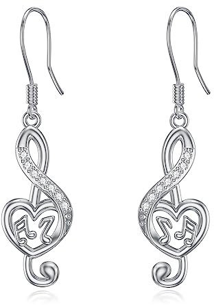 VONALA Musik Note Ohrringe Sterling Silber Musik Treble Hängend Tropfen Ohrringe Musikalischer Schmuck Geschenk für Frauen Damen Musikerin Lehrerin