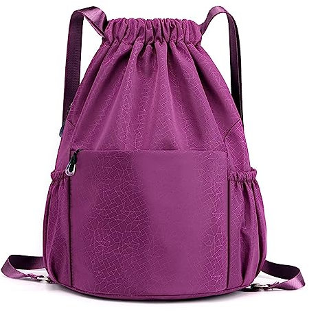 X SIM FITNESSX Sport Turnbeutel, Wasserdicht Beutel Unisex Rucksack Daypack Gym Bag, Sportbeutel Beuteltasche für Schule Sport, Reisen und Outdoor (Violett-Musterstil)
