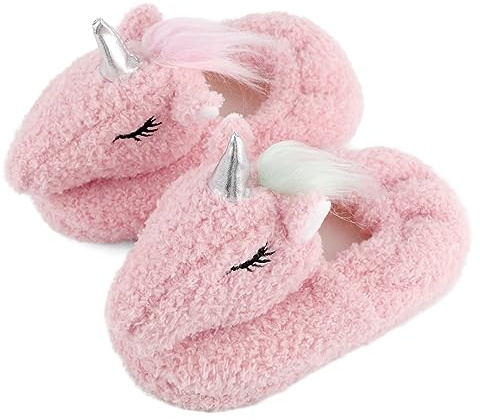 LACOFIA Pantofole Peluche Bambina Ciabatte Invernali Animali Scarpe da Casa Antiscivolo per Bimba Unicorni Rosa 24/25