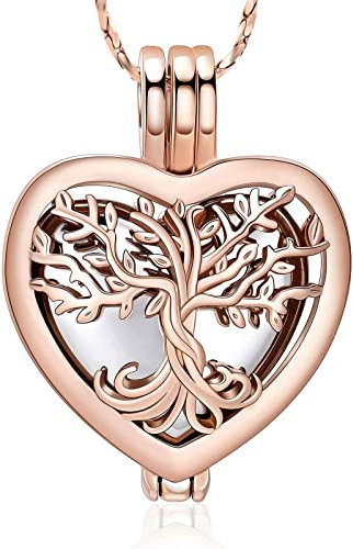 QGJNSGC Einäscherungsschmuck Herz Urne Halsketten für Asche für Frauen Blume Memorial Mini Keepsake Asche Hollow Anhänger