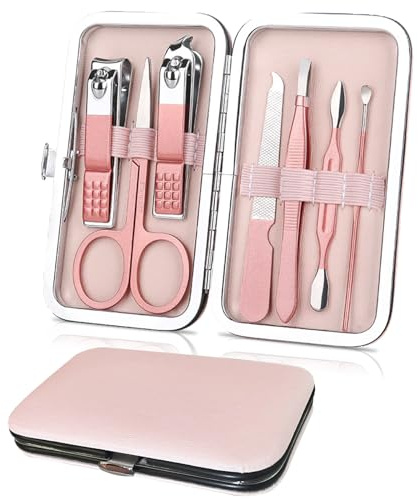 WOXVM Premium Manicure Set, 7 in 1 Professional Nail Clippers Scissors Pedicure Kit, Stainless Steel Cuticle Nail Care Tools with Luxurious Travel Case, Portable Manicure Grooming Kit Gift for Women