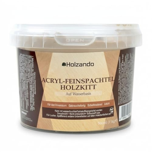Holzando® Holzkitt Feinspachtel für Holz, OSB und Wände - Holzspachtelmasse, Holzspachtel, Fensterkitt, Wood Filler, Holzpaste, Spachtelmasse Holz, Holzfüller 1Kg Kiefer mittel 100