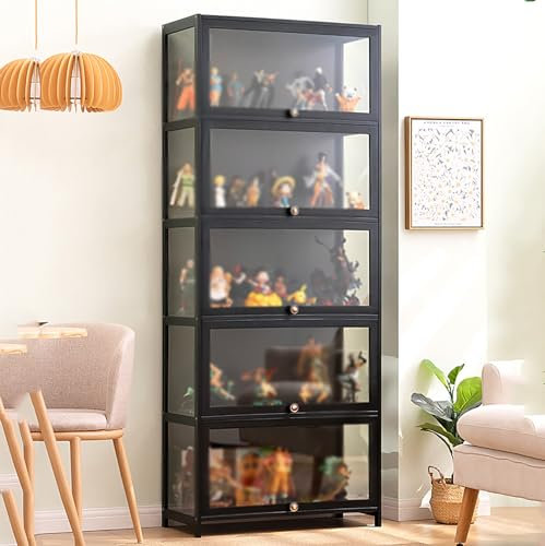 ASQUAR Glasvitrine, Vitrine, Eckvitrine Glasvitrine Standvitrine, Breite: 60/70/80 cm, Vitrinenschrank, Sammlervitrine, Stehend Standvitrine, schwarz 70CM C