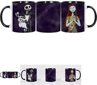 Taza de cerámica estampada con diseños Películas, literatura y películas -325 ml- Interior a color. Ideal como regalo microondas lavavajillas (PESADILLA ANTES DE NAVIDAD)