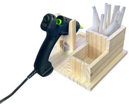 Mini Hot Glue Gun Holder with Glue Stick Organizer, 1 Hot Glue Gun Stand and 2 Storage Boxes, Wooden Hot Glue Gun Kit Storage Compartments, for DIY, Crafts, Home School Project