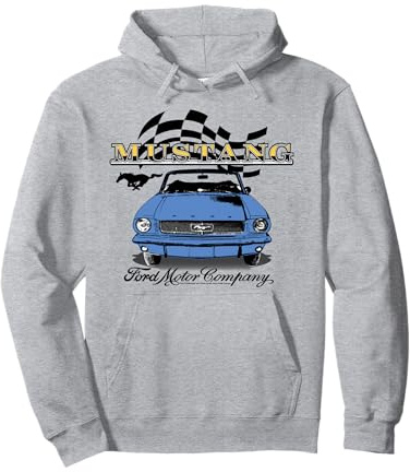 Ford – Vintage Blue Mustang Cabrio Auto karierte Flagge Pullover Hoodie