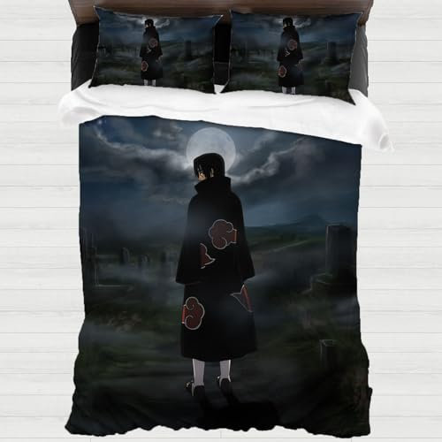 XYOK Uchiha Itachi Bettwäsche 135x200 Anime Kinder Bettbezug Mikrofaser, Sharingan Fanartikel Bettwaren-Sets,Teenager Bettwäsche-Sets (Anime, Single 135x200)