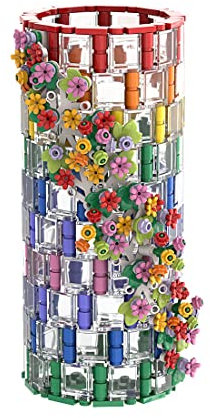 Vase Baustein Modelle, 473 Teile Transparente Regenbogen-Baustein-Vase Flasche kompatibel mit Blumenstrauß 10280 Kit, Blumenflasche Blumenstrauß Display Haushalt Dekoration