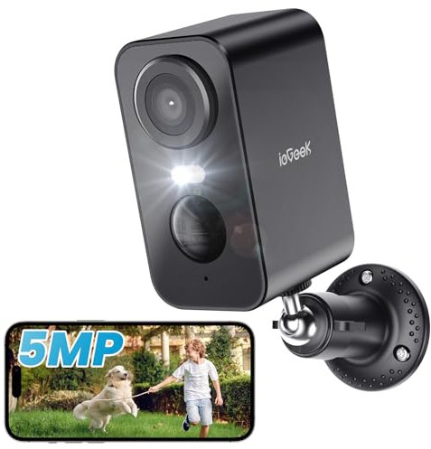 ieGeek 5MP Schwarz Überwachungskamera Aussen Akku,Kabellose Überwachungskamera außen innen,Intelligente KI-Erkennung,Einfache Installation,HD-farbige Nachtsicht,2-Wege Audio,Smart Home-Schutz