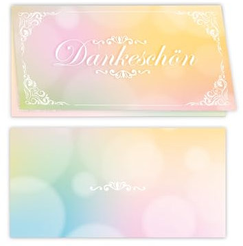 50 Dankeskarten Vielen Dank für Hochzeit, Standesamt, Geburtstag, Konfirmation, Kommunion, Taufe, Geburtstag, Jubiläum. Klappkarten DIN lang (21 x 10,5 cm). Elegantes Design mit zartem Farbverlauf