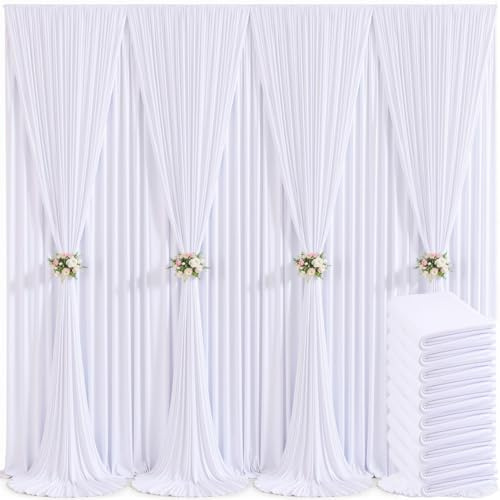 Lot de 10 pans de rideaux pour toile de fond en polyester infroissable pour fêtes, mariages, baby-shower, anniversaire, photographie - 15 x 3 m, blanc