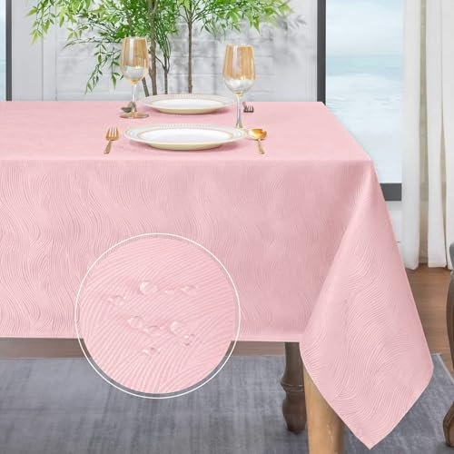 Softalker Tischdecke rosa 100x140 mit Jacquard-Wellenmuster Abwaschbar Wasserabweisend Abwischbar Fleckschutz rechteckig Tischtuch für Outdoor Draußen Garten Party Mädchen Geburtstag