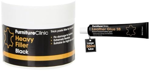 Leather Repair Filler (Black) - For Filling Holes, Scuffs, Scratches, Cracking Etc - Heavy Filler - & Leather Glue - Solvent Based – Professional Strength – Strong, Quick Drying & Very Flexible -