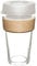 Reusable Glass Coffee Cup/Travel Mug with Lid - Heat Resistant Sleeve Surround Eco Friendly with Plugged Removable Lid (Cream 470ML Cork)
