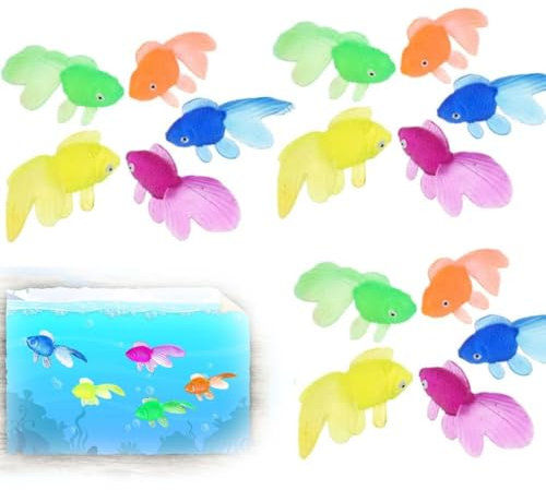 UEAVOID 18 Stück Neon Fische Künstliche Schwimmende Weiche Gummi Goldfische Spielzeuge Kleine Gefälschte Fische Ornament Katzenspielzeug Aquarium Dekoration Party Mitgebsel
