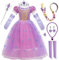 XFOZDM DéGuisement Raiponce Fille Robe De Princesse Raiponce Avec Couronne Et Baguette Magique Tulle Maxi Costume Carnaval Fille Halloween NoëL Partie Cosplay Robe De SoiréE,120cm