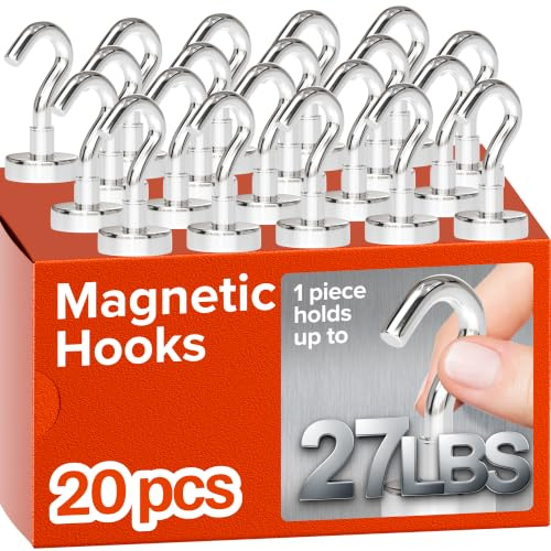 Magnethaken 12 kg/27 lbs (Set 20 Silber) – Magnethaken für Zuhause & Küche – extra starke Neodym-Haken für den Einsatz im Freien & im Garten – starke Seltenerdmagnete für Kreuzfahrtkabinen
