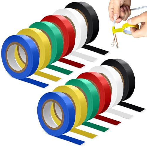 XSHAO® 12 Stück Isolierband Farbig Set, 16mm x 20m Electrical Tape Isolierband Wasserdicht PVC-Klebeband für Drahtprojekte Isolierung und Reparatur Gebrochener Drähte