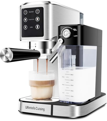 URintells 20 Bar Espresso Coffee Machine, Touch Screen Cappuccino Machine with Automatic Milk Frother and 34oz Removable Water Tank, Coffee Machine with Coffee System