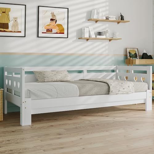 MURUL Daybett Tagesbett,Ausziehbar Bett, mit 2.Kiefer massiv, Schlafgelegenheit und Rollrost Herzform Bett (90×190cm)