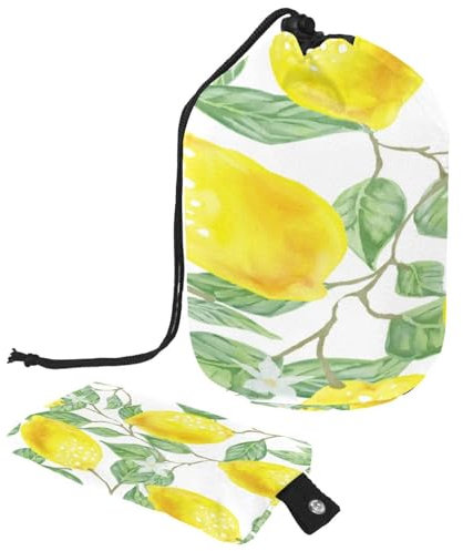 Beauty case con coulisse, a forma di botte, a forma di botte, con foglia verde, giallo, limone, frutta, beauty case, organizer da viaggio + piccola borsa, Multi,