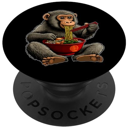 Baboon Monkey Eating Ramen Bowl Japanese Noodles PopSockets Adhesive PopGrip