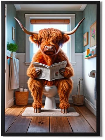 State Media Vision Poster A3 sans cadre Motif vache des Highlands sur les toilettes 29,7 x 42 cm Impression murale de salle de bain (vache des Highland sur les toilettes 2, impression A3 uniquement)