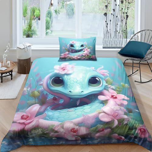 NXYDEPPEV Cartoon Schlange Bettbezug Bettwäsche Set Kinderbettwäsche-Set Reißverschluss Mit Kissenbezügen Betten Set Für Jugendliche Kinder Schlafzimmer Single(1Tier5x200cm)