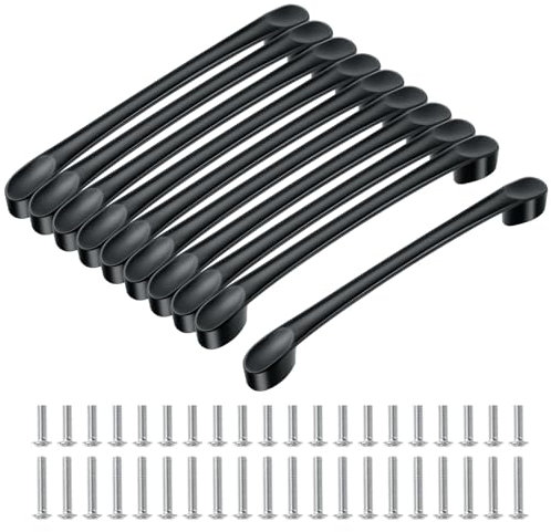 Romon Tiradores Cocina, Paso 128mm Asa de Aluminio,Tiradores Cajones, Para Escritorios, Cajones, Armarios, Armarios, Con Tornillos A Juego, Negro, 10 Piezas
